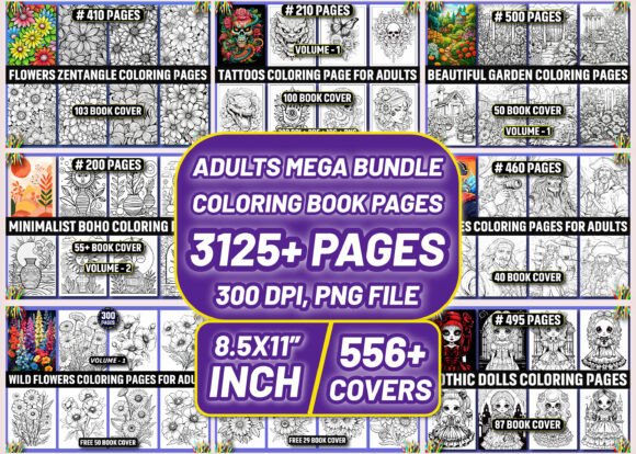 3125 Adults Mega Coloring Pages Bundle