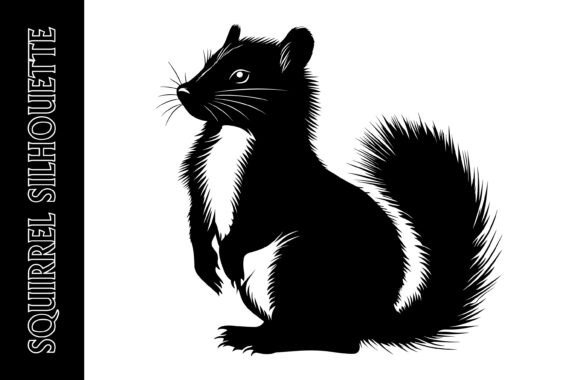 Black and White Silhouette of a Squirrel