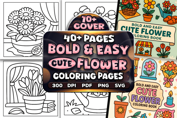 Bold Easy Flower Coloring Pages Bundle