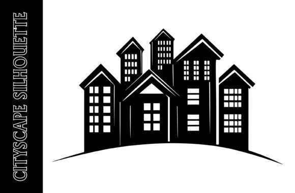 Cityscape with Various Buildings: A Versatile Design Element for Print Products