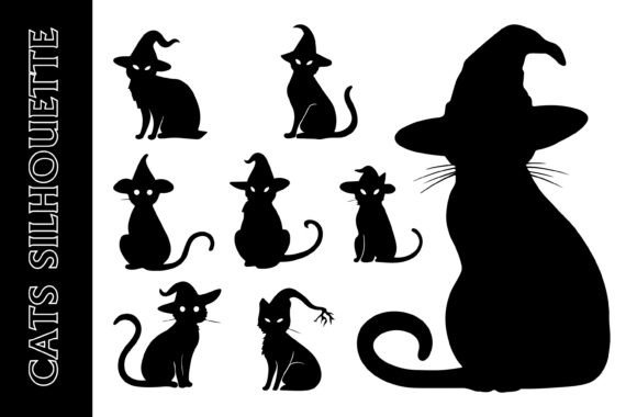 Cute Black Cats Wearing Halloween Hats: A Stylish Design for Print and Merchandise