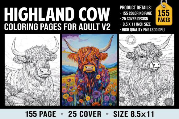 Highland Cow Coloring Pages for Adult V2: A Unique Blend of Art and Relaxation