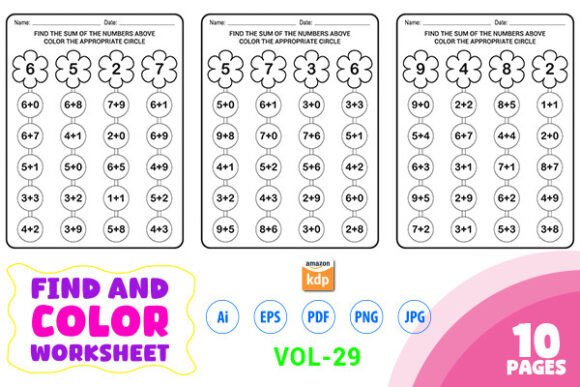 Math Worksheets KDP Interior Worksheets and Find and Color Number Worksheet VOL-29: A Fun Way to Learn Math for Kids