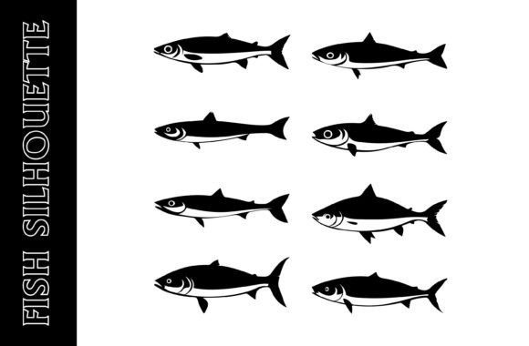 Set of Black and White Fish Silhouettes: A Versatile Design Asset for Print and Digital Projects