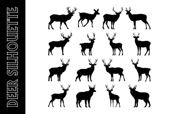 Silhouettes of Deer in Various Poses: A Versatile Design Resource for Print Products