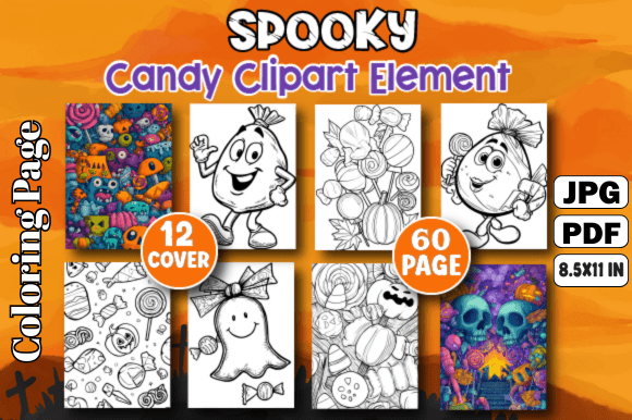Spooky Candy Clipart Element Coloring Page: A High-Resolution Digital Printable for Creative and Commercial Use