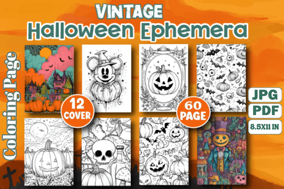 Vintage Halloween Ephemera Coloring Page: A Unique Digital Resource for Adult Coloring Enthusiasts